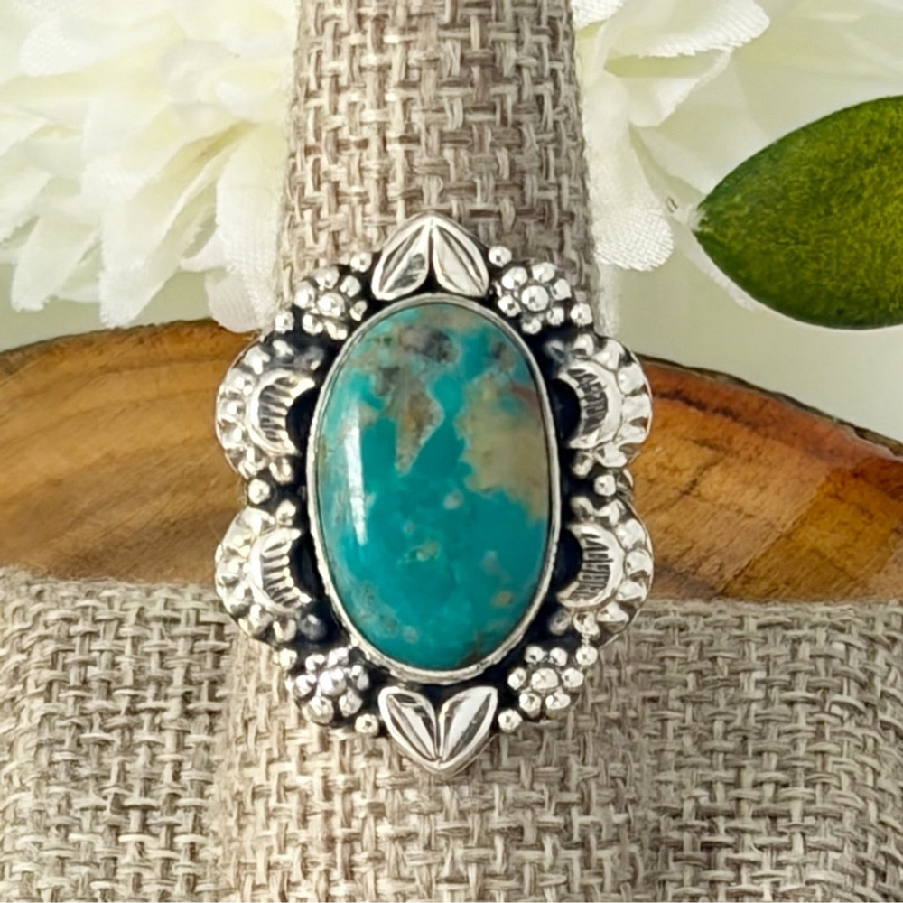 Royston Turquoise Navajo Style Ring Size 8 1/4 8.5 Pure Sterling Silver 925 New - Picture 10 of 13